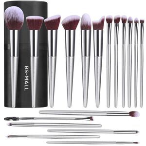 Bs-Mall 18 Pieces Silver Premium Synthetic Makeup Brush Set With Black Case